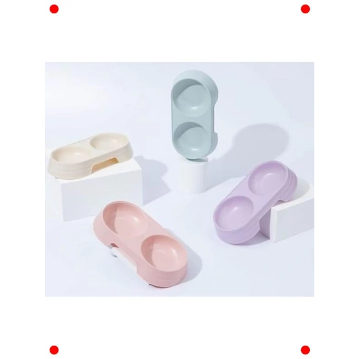 Çift Bölmeli Evcil Hayvan Mama Kabı (Mavi)