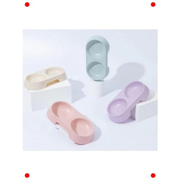 Çift Bölmeli Evcil Mama & Su Kabı - Kedi & Köpek İçin