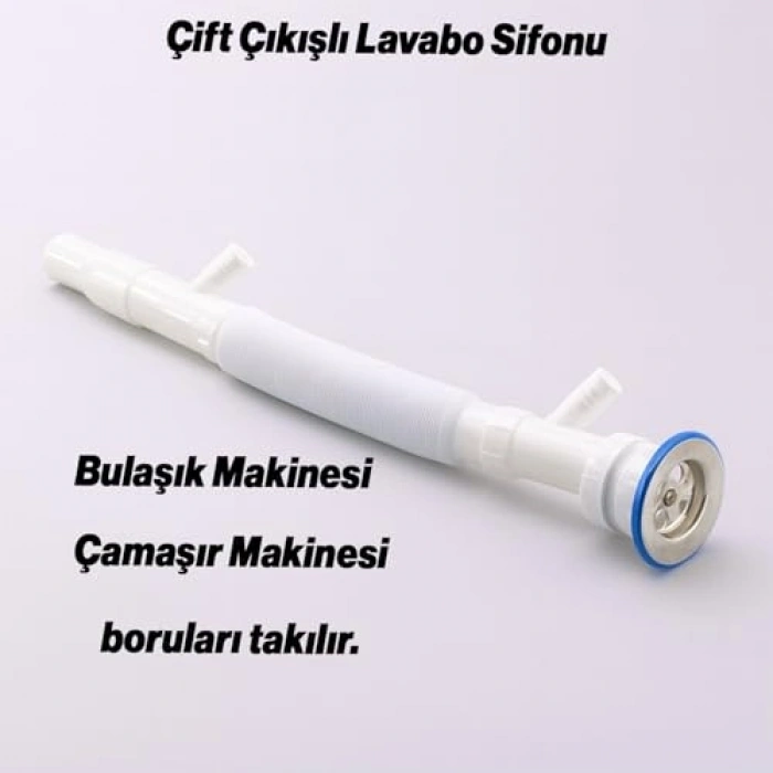 Çift Çıkışlı Lavabo Sifonu, Körüklü Hortum ile Uyumlu