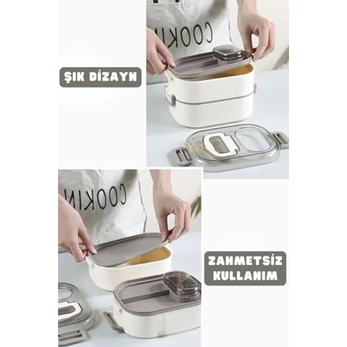 Çift Katlı 1000ml Çelik Sefer Tası, 3 Bölmeli Lunchbox