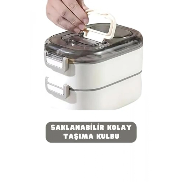 Çift Katlı 1000ml Çelik Sefer Tası, 3 Bölmeli Lunchbox