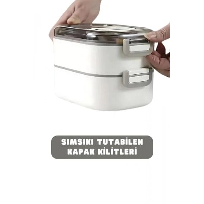 Çift Katlı 1000ml Çelik Sefer Tası, 3 Bölmeli Lunchbox