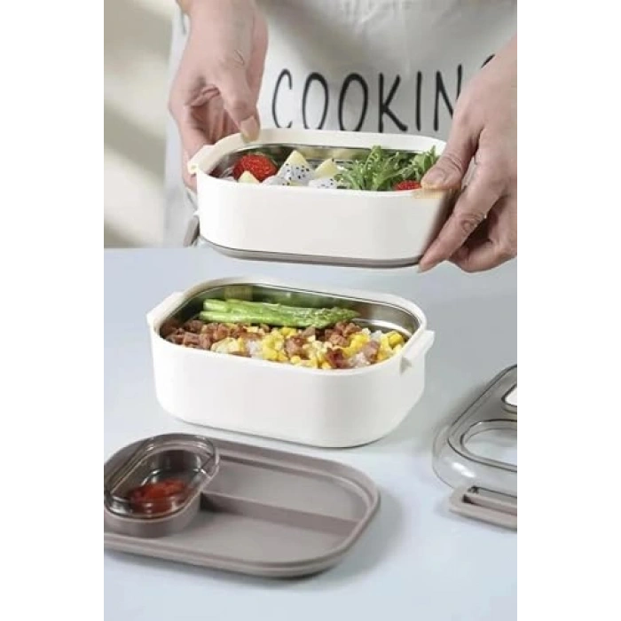 Çift Katlı 1000ml Çelik Sefer Tası, 3 Bölmeli Lunchbox