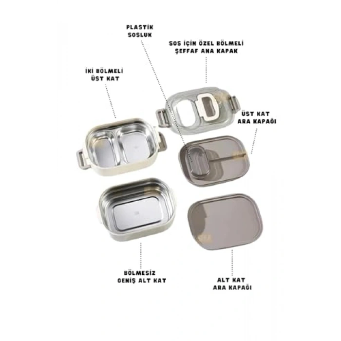 Çift Katlı 1000ml Çelik Sefer Tası, 3 Bölmeli Lunchbox