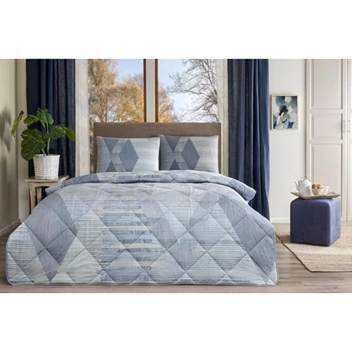 Çift Kişilik Mavi Ranforce Yorgan Seti, Yumuşak Doku