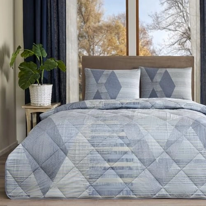 Çift Kişilik Mavi Ranforce Yorgan Seti, Yumuşak Doku