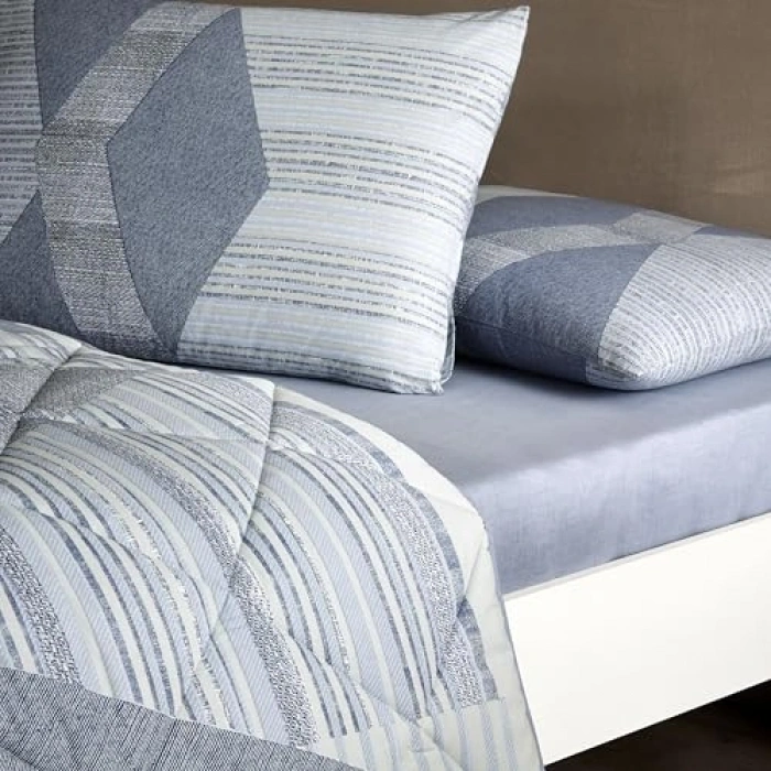 Çift Kişilik Mavi Ranforce Yorgan Seti, Yumuşak Doku