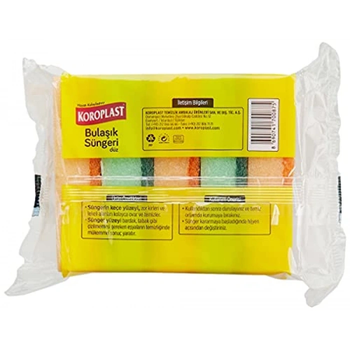 Çift Taraflı Düz Bulaşık Süngeri, 5li Set, Pratik Temizlik için