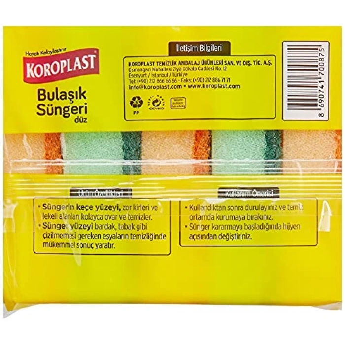 Çift Taraflı Düz Bulaşık Süngeri, 5li Set, Pratik Temizlik için
