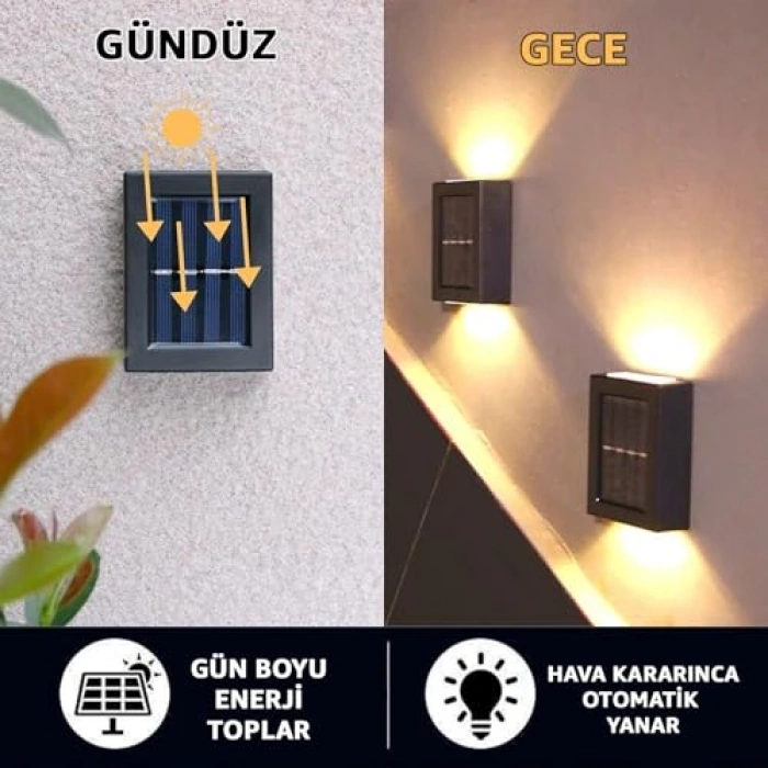 Çift Taraflı Güneş Enerjili Bahçe Aydınlatması - Duvar Lambası