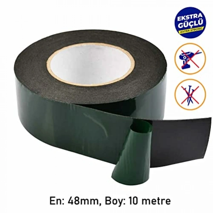 Çift Taraflı Köpük Bant, Siyah 48 mm x 10 Metre