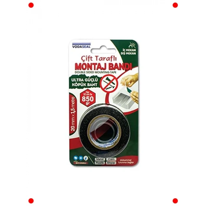 Çift Taraflı Köpük Montaj Bandı Gri 20mm x 1.5m