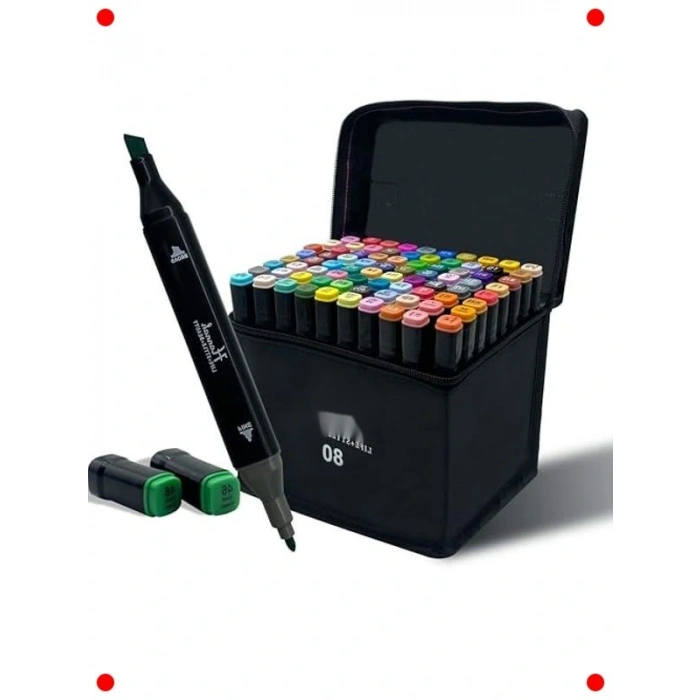 Çift Taraflı Marker Kalem Seti, 80 Renk, Çantalı Standlı