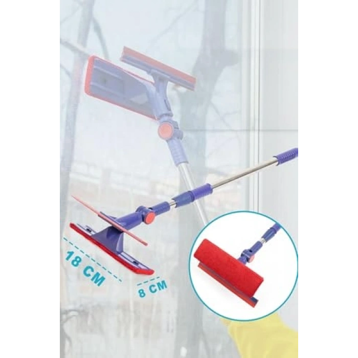 Çift Taraflı Pratik Cam Silme Mop Aparatı, Krofiber Bezli