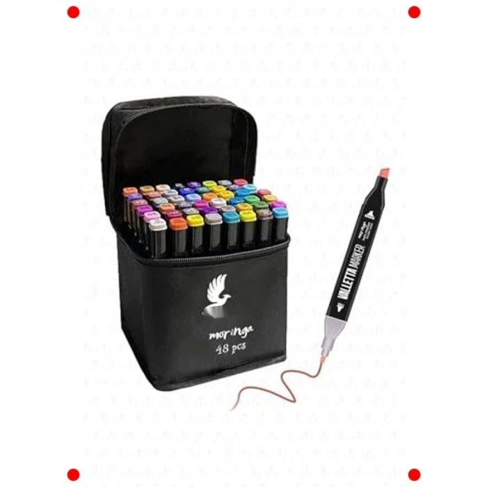 Çift Taraflı Sanat Markör Kalem Seti, 48 Renk, Çantalı
