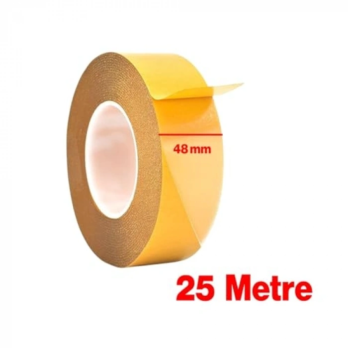 Çift Taraflı Şeffaf Bant, 48 mm x 25 Metre, Güçlü Montaj