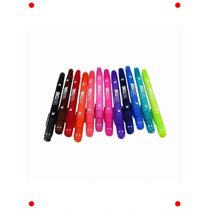 Çift Uçlu Parlak Renk Kalem Seti (12 Adet)