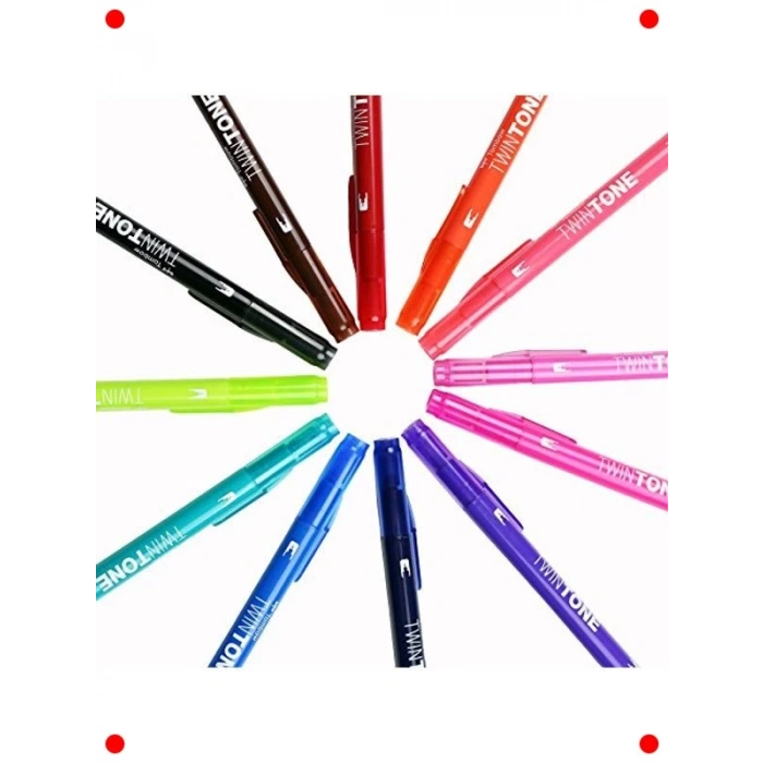 Çift Uçlu Parlak Renk Kalem Seti (12 Adet)