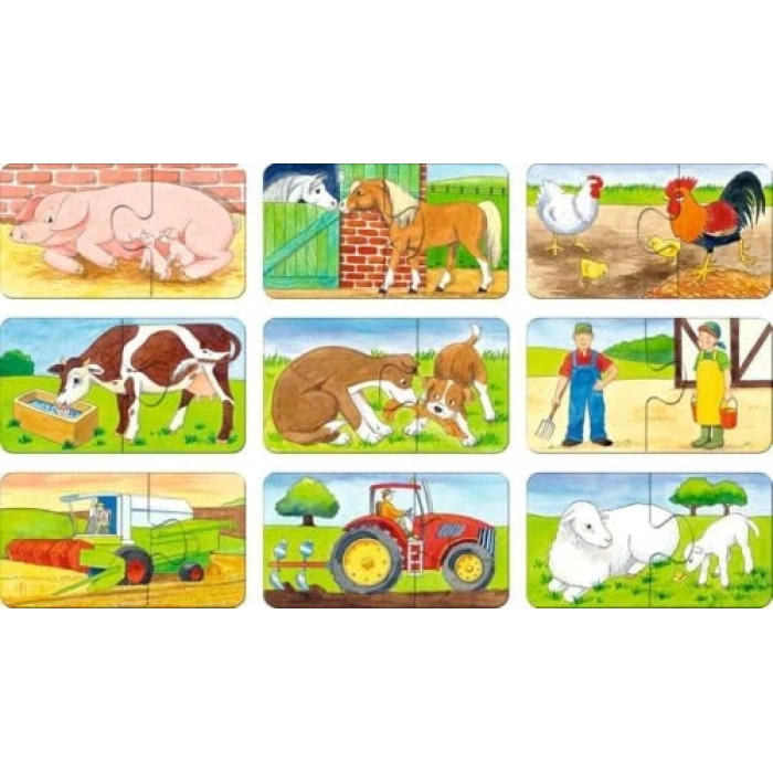 Çiftlik Temalı 9 x 2 Parça Puzzle, Eğlenceli Yapboz
