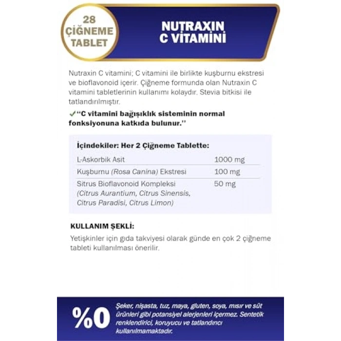 Çiğnenebilir Vitamin C Tablet, 28 Adet Takviye Gıda