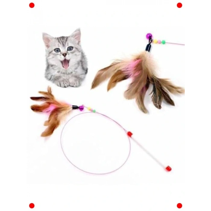 Çıngıraklı Tüylü Kedi Oyun Oltası 90 cm