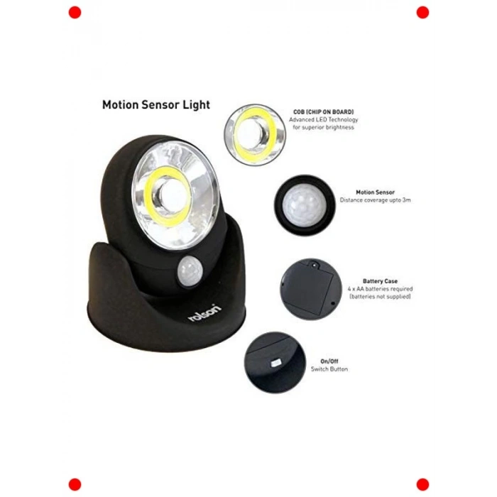 COB Hareket Sensörlü Işık, Pille Çalışır, Ev ve Bahçe İçin