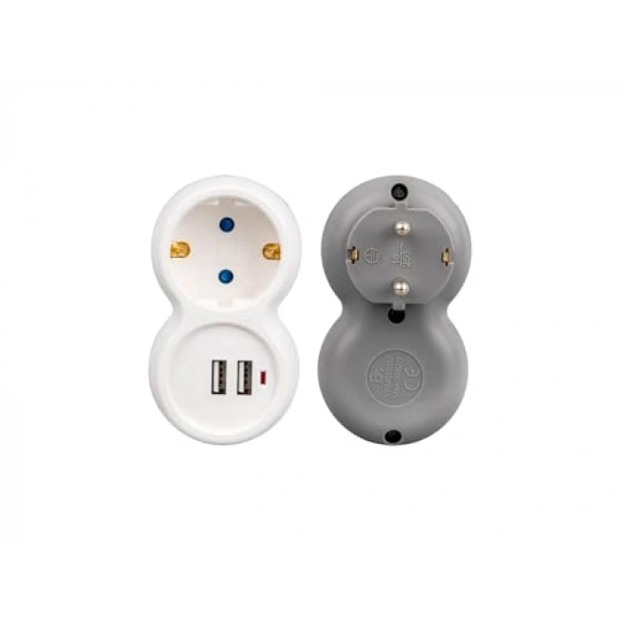 Çocuk Korumalı Tekli Priz, 2 USB Portu ile 16AH 3680W