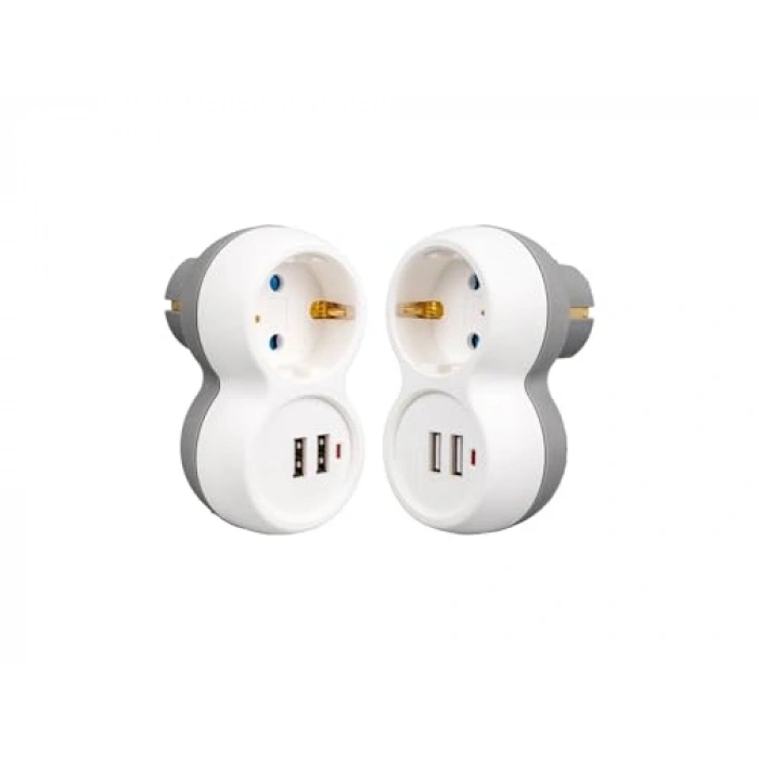 Çocuk Korumalı Tekli Priz, 2 USB Portu ile 16AH 3680W