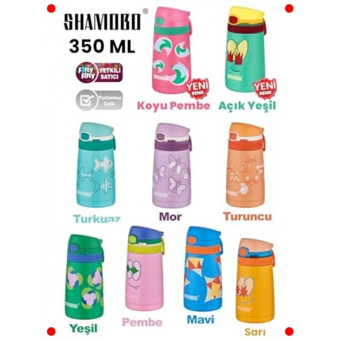 Çocuk Pipetli Çelik Termos - 350 ml (Koyu Pembe)