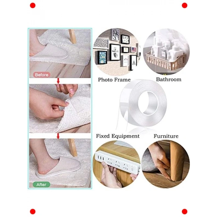 Çok Amaçlı Şeffaf Çift Taraflı Nano Bant 3 Metre