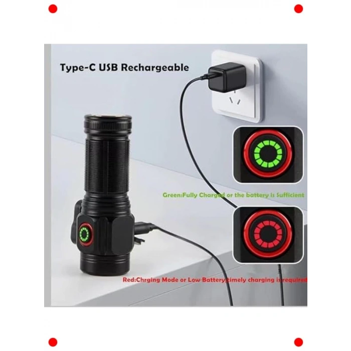 Çok Fonksiyonlu 2600 Lümen Şarjlı El Feneri