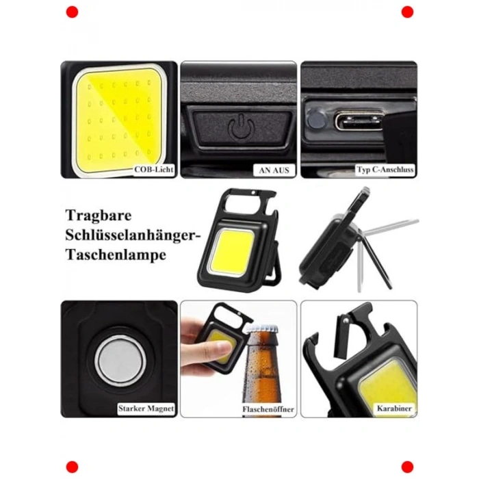 Çok Fonksiyonlu Şarj Edilebilir Mini LED Fener