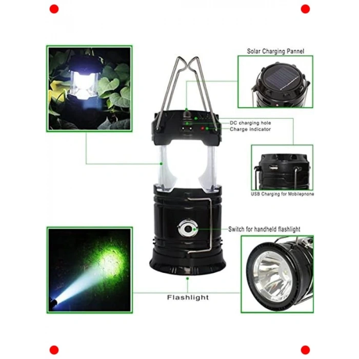 Çok Fonksiyonlu Solar Kamp Lambası (Siyah)