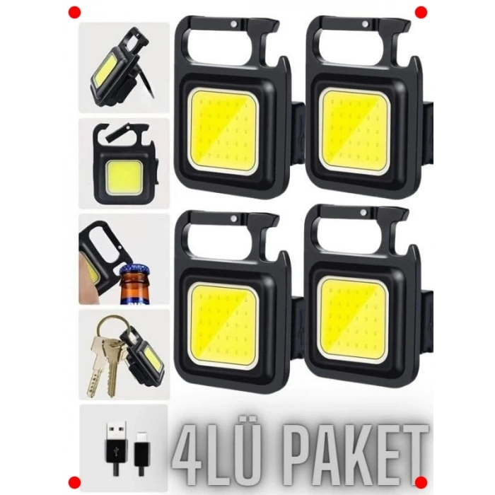 Çok Fonksiyonlu USB Şarj Edilebilir Cep El Feneri (4lü Set)