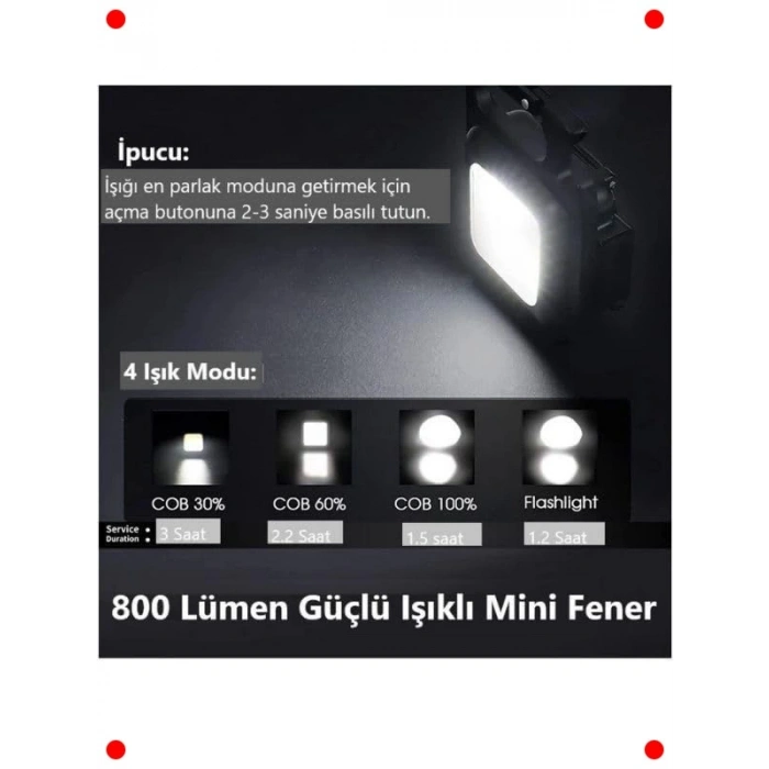 Çok Fonksiyonlu USB Şarj Edilebilir Cep El Feneri (4lü Set)