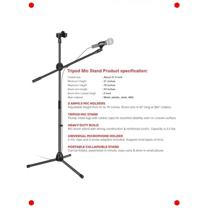 Çok Fonksiyonlu Zemin Mikrofon Standı (180cm)