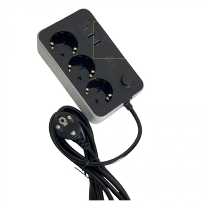 Çoklu Priz - 3xAC, 2xUSB, 1xUSB-C, 2500W