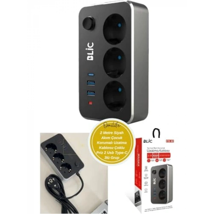 Çoklu Priz - 3xAC, 2xUSB, 1xUSB-C, 2500W