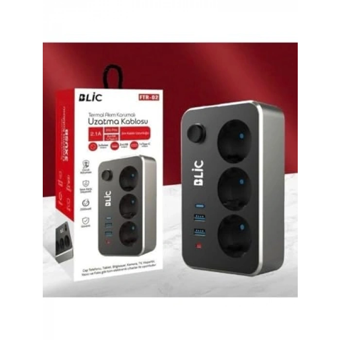 Çoklu Priz - 3xAC, 2xUSB, 1xUSB-C, 2500W