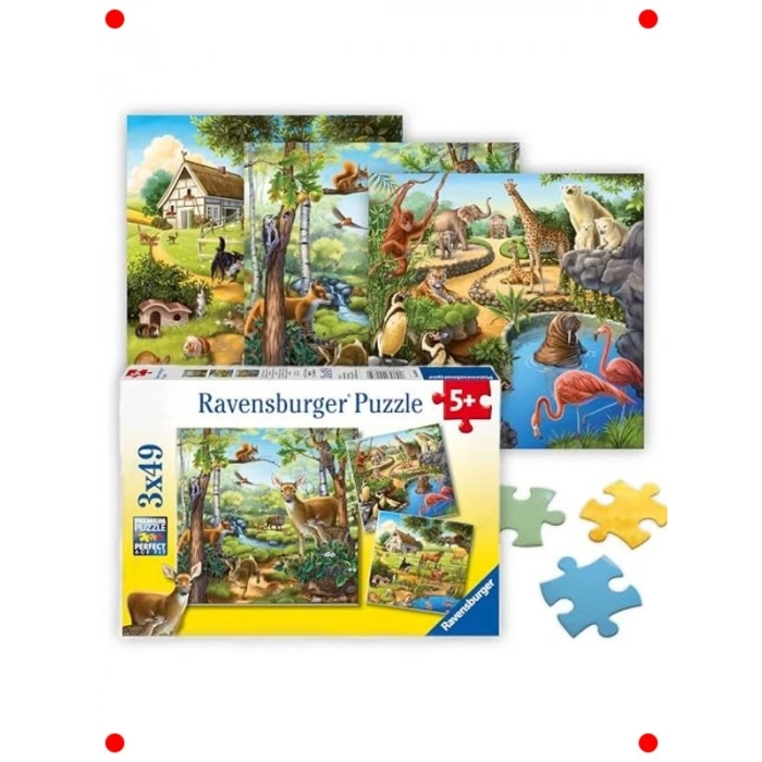 Dağ Hayvanları Çocuk Yapbozu Seti (3x49 Parça)