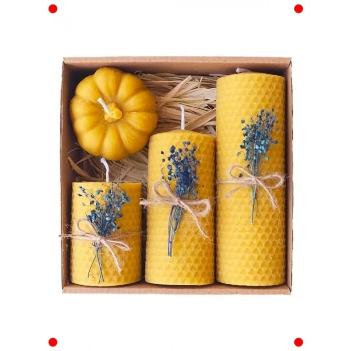 Dekoratif Doğal Bal Mumu Mum Seti - Hediyelik