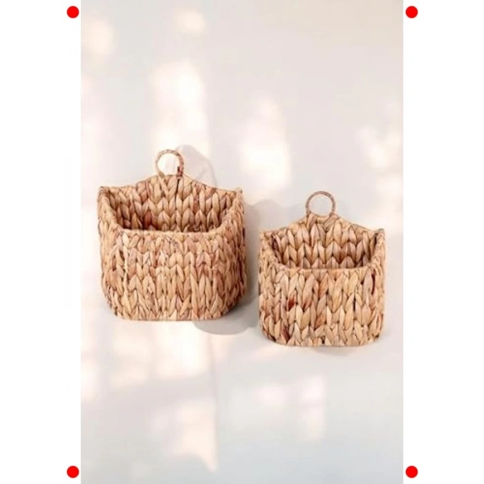 Dekoratif Hasır Duvar Sepet Saksı Seti (2 Adet)