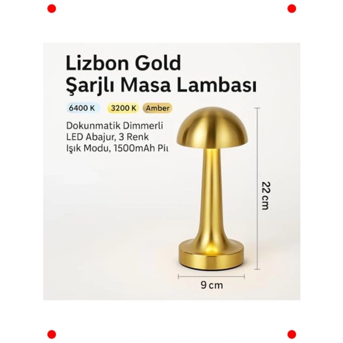 Dekoratif Şarjlı Masa Lambası - Dimmerli 3 Renk Işık