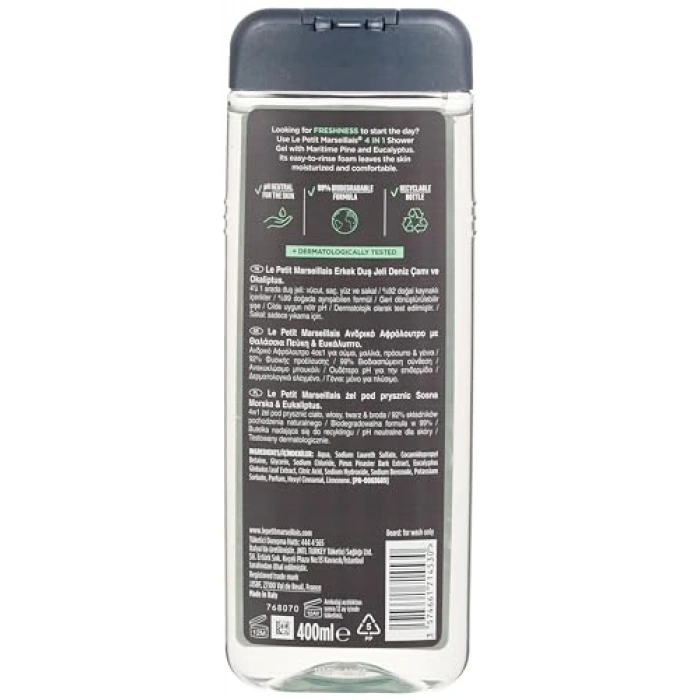 Deniz çamı ve okaliptüs özlü duş jeli, ferahlatıcı etkili, 400 ml