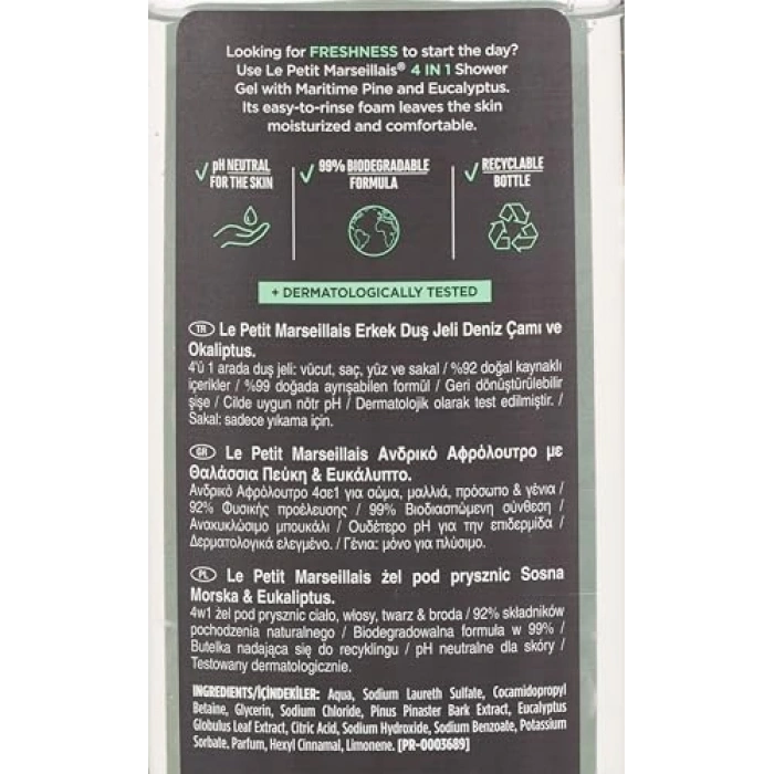 Deniz çamı ve okaliptüs özlü duş jeli, ferahlatıcı etkili, 400 ml