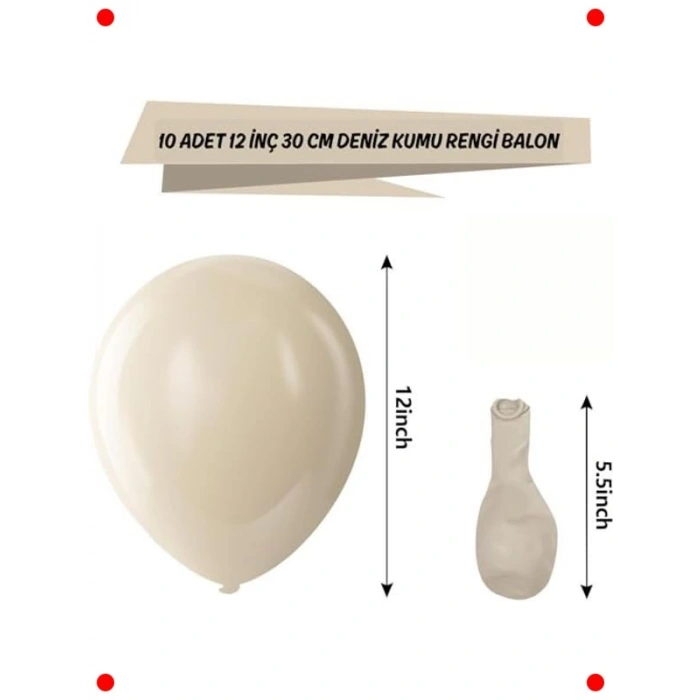 Deniz Kumu Rengi Parti Balonları, 10 Adet
