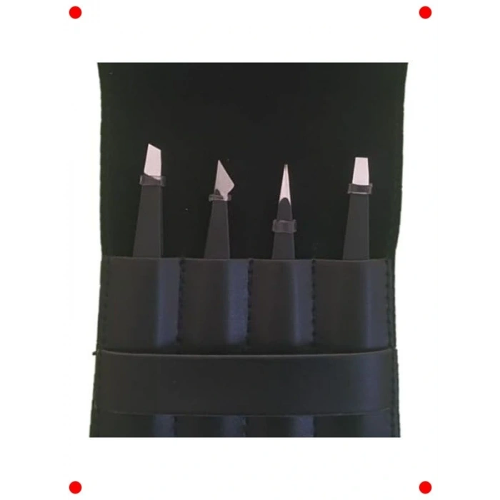 Deri Kılıflı 4lü Paslanmaz Çelik Cımbız Seti