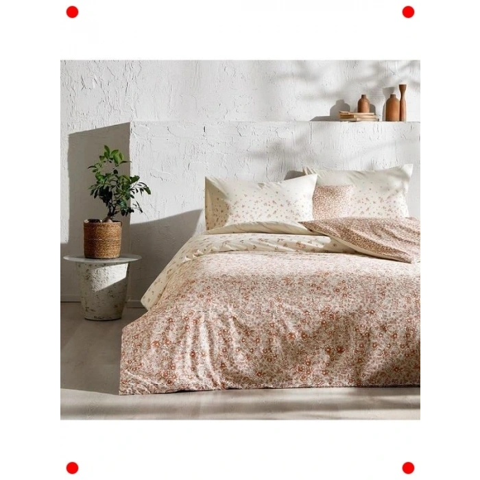 Desenli Pamuk Tek Kişilik Nevresim Takımı, Kırmızı