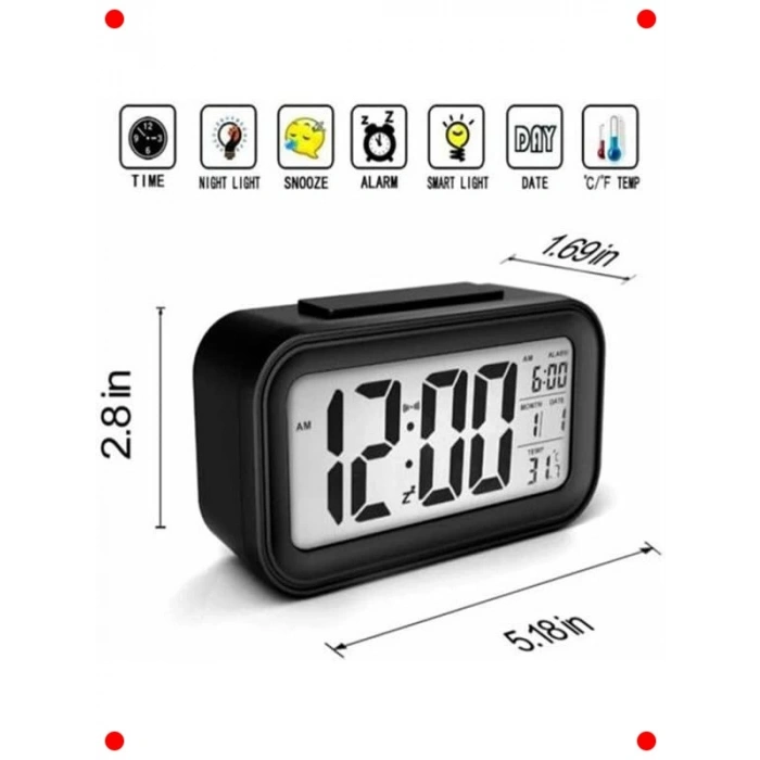 Dijital Akıllı Masa Saati, Alarmlı ve Işık Sensörlü