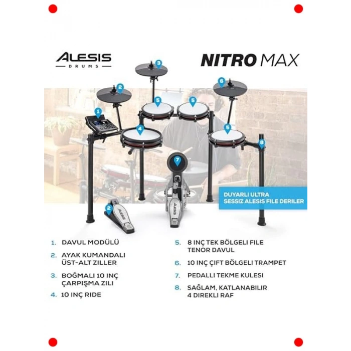 Dijital Elektronik Davul Seti - Sessiz Mesh Pedli